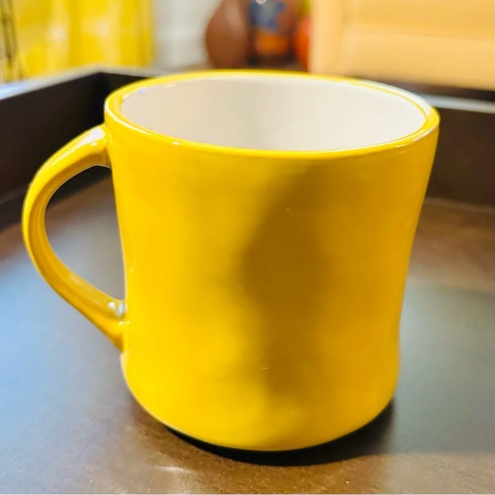 Anthropologie K Initial Mug Yellow White Monogram Hand Painted